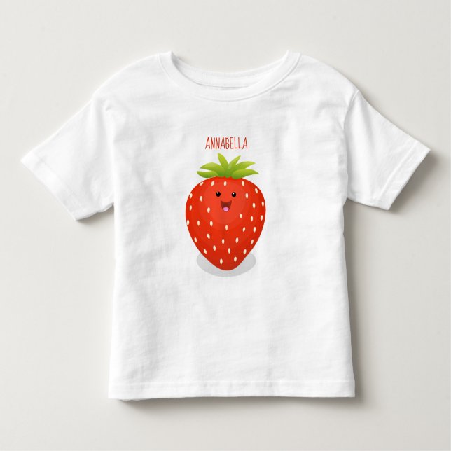 Camiseta Figura de desenho animado de morango kawaii (Frente)