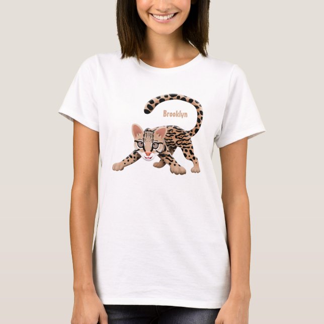 Camiseta Figura de desenho animado de ocelot bonito (Frente)