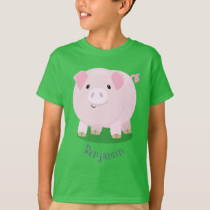 Camiseta Figura de desenho animado de porco, cor-de-rosa-br