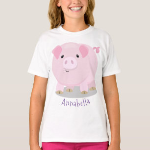 Camiseta Figura de desenho animado de porco, cor-de-rosa-br