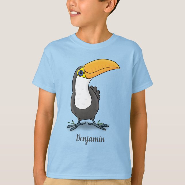 Camiseta Figura de desenho animado de tucano feliz e bonito (Frente)