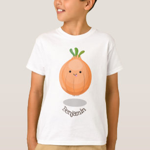 Camiseta Figura de desenho animado verde de cebola castanho