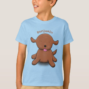 Camiseta Figura de desenho azul de cachorro feliz e bonito