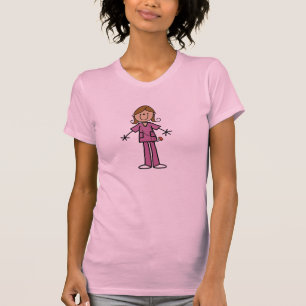Camiseta Figura de palito de enfermeira feminina de pele mo