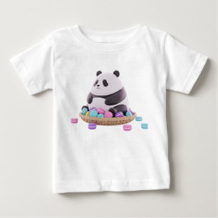 Camiseta Figura de Panda Gorducho com Macarons Coloridos