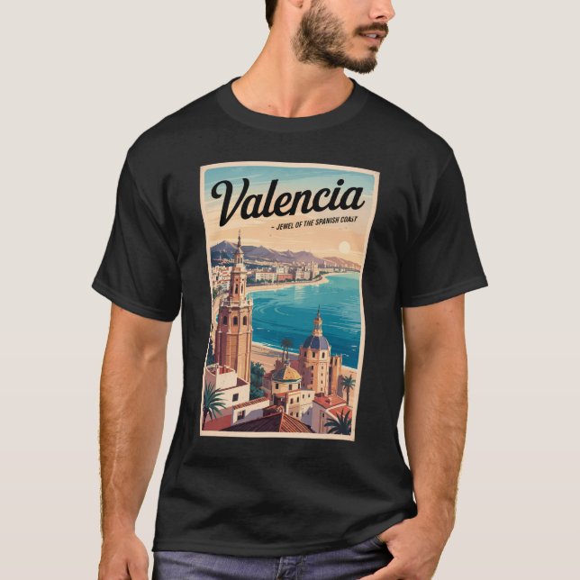 Camiseta Figura de Viagem de arte na costa da Espanha Valen (Frente)