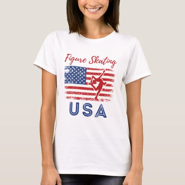 Camiseta Figura Skater USA Flag Ice Skater (Frente)
