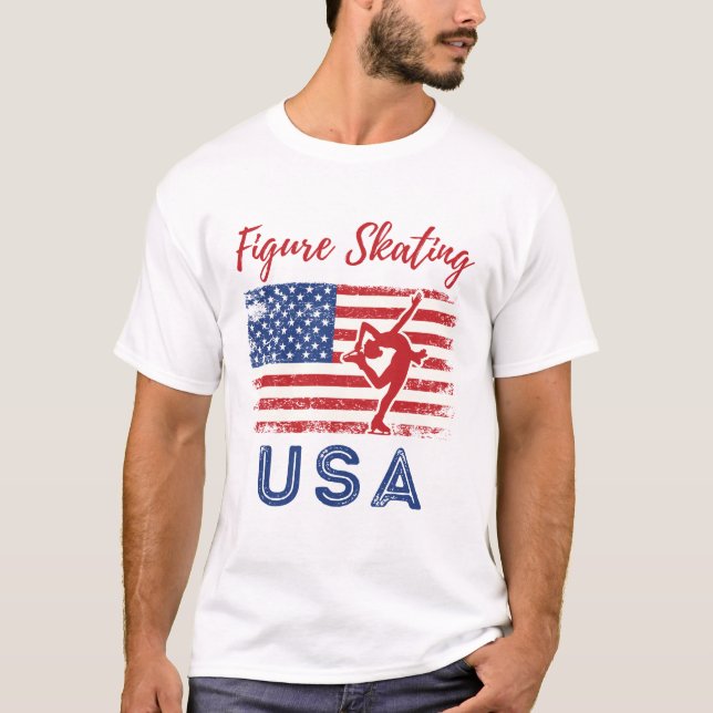 Camiseta Figura Skater USA Flag Ice Skater (Frente)