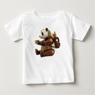 Camiseta Figuração Mecânica Steampunk de Panda em Latão
