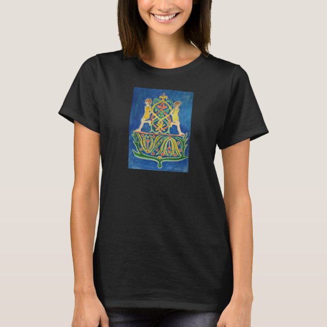 Camiseta Figuras Gêmeas em Padrões Coloridos (Frente)