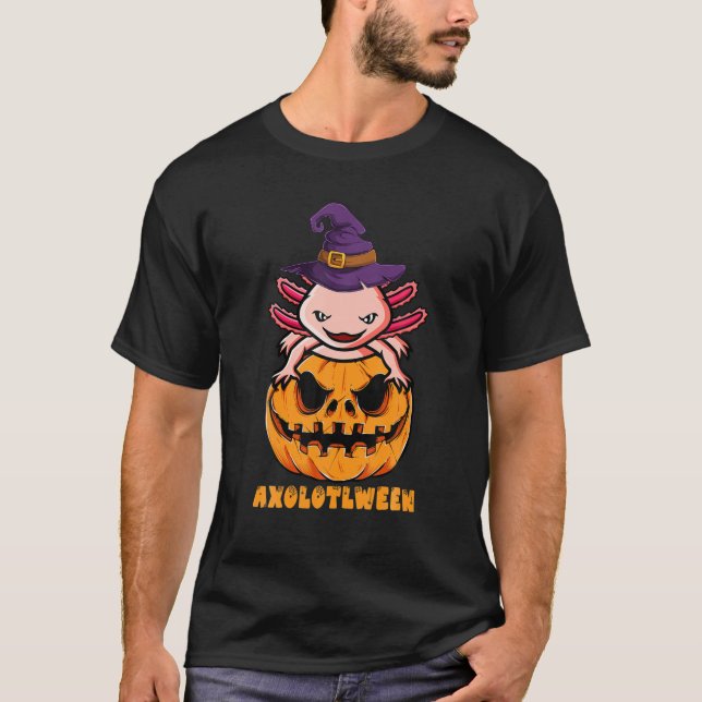 Camiseta Figurino De Halloween Axolotl Com Abóbora (Frente)