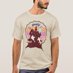 Camiseta Figurino de Halloween Retro Spooky, Fantasma da Ca