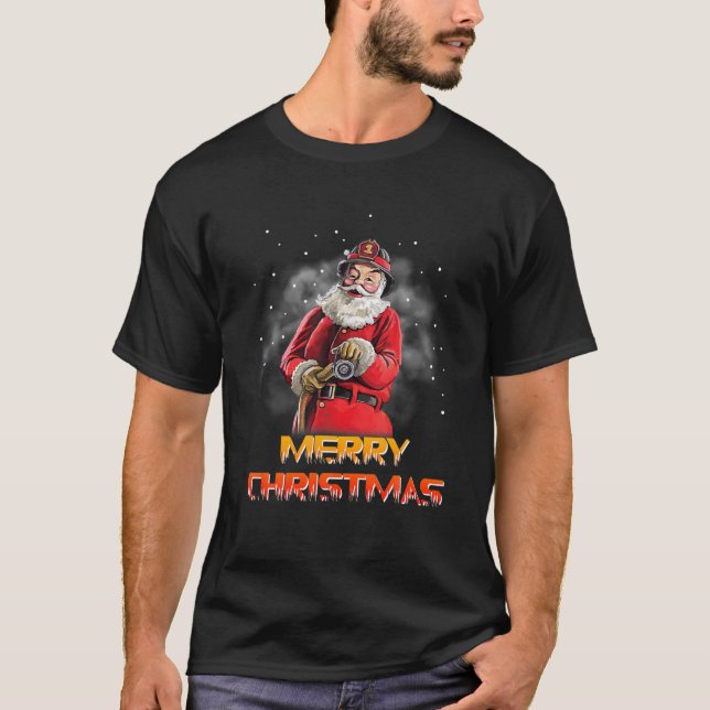 Camiseta Figurino de Natal do Bombeiro Santa Claus (Frente)