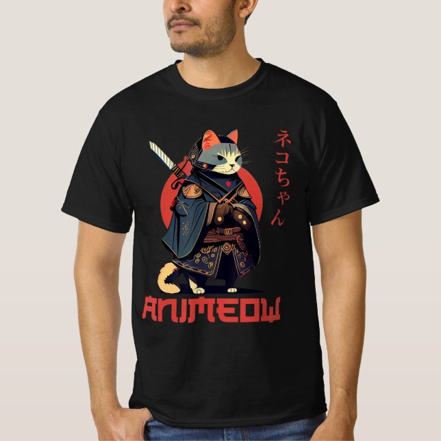 Camiseta Figurino divertido de ANIMEOW Samurai Kawaii Cat N (Frente)
