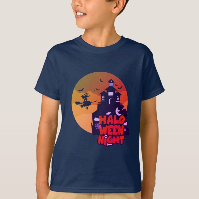 Camiseta Figurino Feliz da Noite das Bruxas para Meninos (Frente)