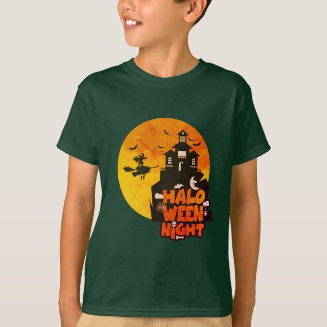 Camiseta Figurino Feliz da Noite das Bruxas para Meninos (Frente)