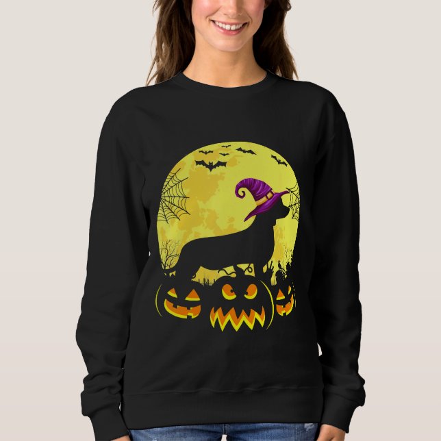 Camiseta Figurino Halloween Dachshund Witch Hat (Frente)