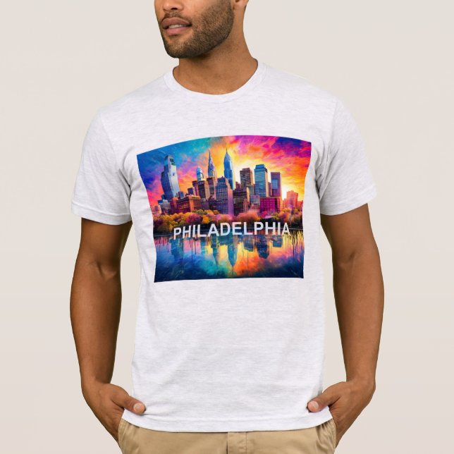 Camiseta Filadélfia Skyline Grafite Art (Frente)