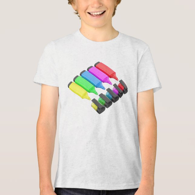 Camiseta Fileira de cinco canetas fluorescentes de cor dife (Frente)