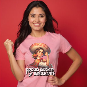 Camiseta Filha Orgulhosa de Imigrantes Retro Rosa