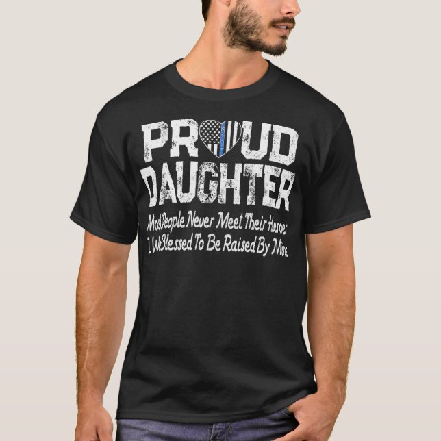 Camiseta Filha Orgulhosa Que Sinalizador Azul Linha Azul Po (Frente)