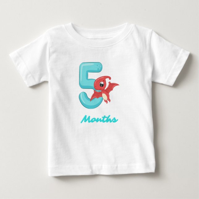 Camiseta Filheta de bebê de dinossauro de cinco meses (Frente)