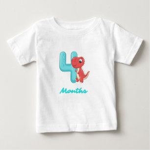Camiseta Filheta de Bebê de Dinossauro de Quatro Meses