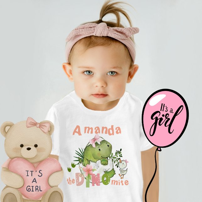 Camiseta Filhinha Personalizada Dinossauro DINO Mite T-Shir (Custom Baby Girl Dinosaur DINO Mite T-Shirt )
