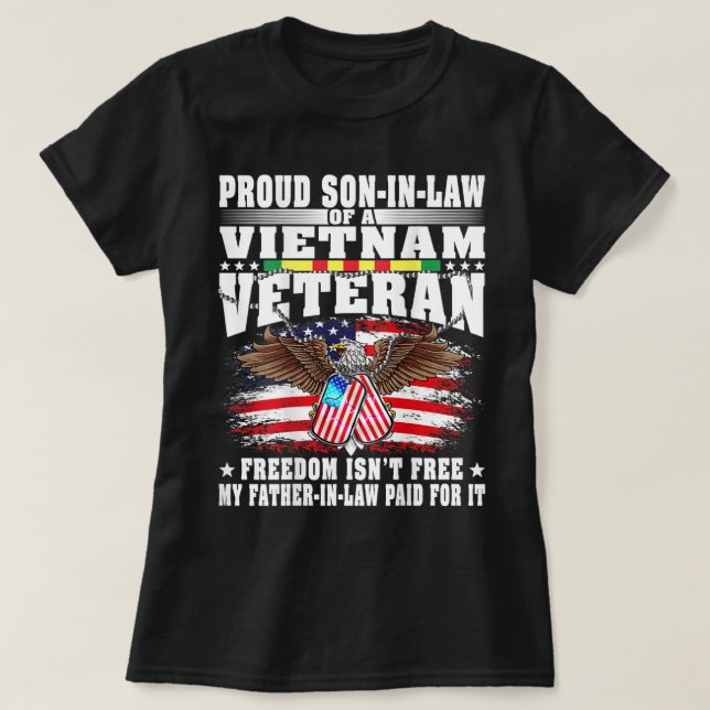 Camiseta Filho Orgulhoso De Uma Militar Veterana Do Vietnam (Frente do Design)