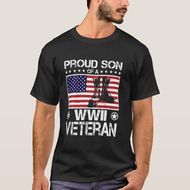 Camiseta Filho Orgulhoso De Wwii Veteran Flag Dos Eua Boots (Frente)