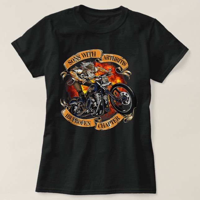 Camiseta Filhos Com Artrite Ibuprofeno Capítulo Motociclo T (Frente do Design)