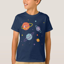 Camiseta Filhos Espaciais de Cartoons de Planetas Cujos Pla
