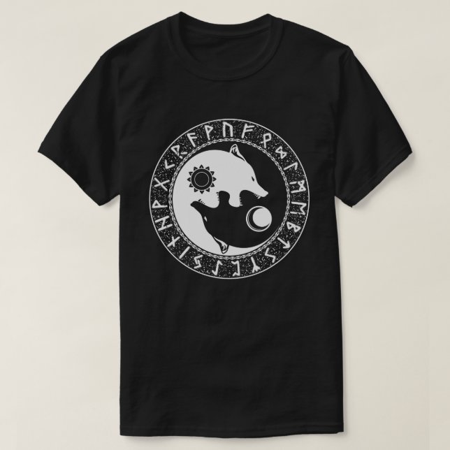 Camiseta Filhos Viking De Fenrir Yin Yang Wolf (Frente do Design)
