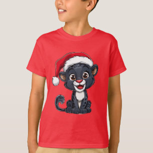 Camiseta Filhote Adorável de Pantera Preta Usando Chapéu de
