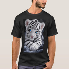 Camiseta Filhote Adorável de Tigre Branco com Olhos Azuis M