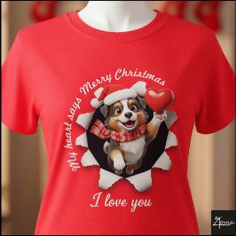 Camiseta Filhote de Australian Shepherd com Cachecol de Cor