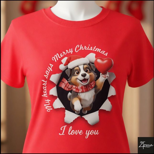 Camiseta Filhote de Australian Shepherd com Cachecol de Cor (Criador carregado)