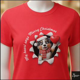 Camiseta Filhote de Australian Shepherd com Cachecol de Cor