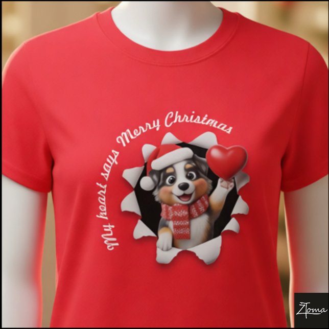 Camiseta Filhote de Australian Shepherd com Cachecol de Cor (Criador carregado)