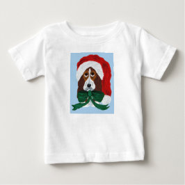 Camiseta Filhote de Basset Hound com Chapéu de Papai Noel