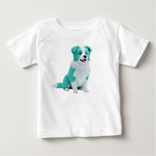 Camiseta Filhote de Border Collie Azul Turquesa e Branco Fo