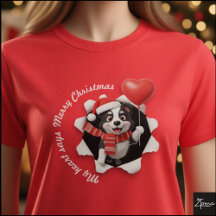 Filhote de Border Collie Cachecol Coração de Natal