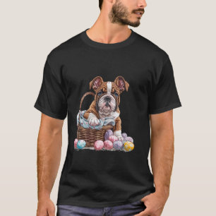 Camiseta Filhote de Bulldog Inglês da Páscoa Cesto Colorido