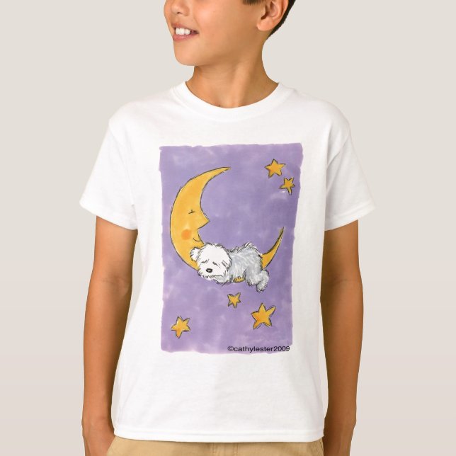 Camiseta Filhote de cachorro que dorme na lua (Frente)