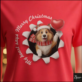 Camiseta Filhote de Collie Natal Coração Cachecol Fofo