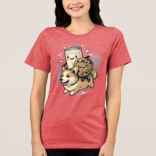 Camiseta Filhote de corgi feliz e fofo com leite e biscoito
