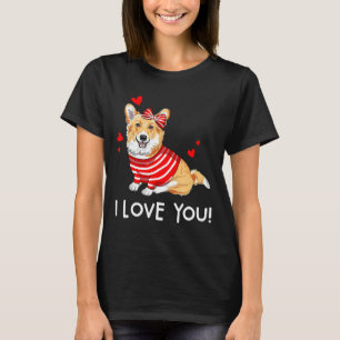 Camiseta Filhote de Corgi Fofo Laço Vermelho Dia dos Namora