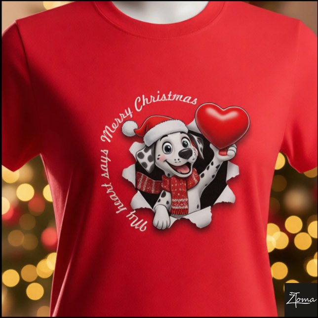Camiseta Filhote de dálmata com cachecol e coração de Natal (Criador carregado)