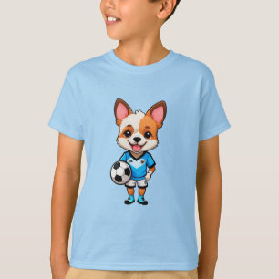 Camiseta Filhote de Desenho Animado Fofo Jogador de Futebol