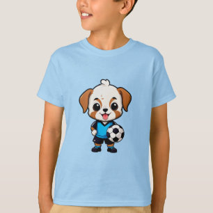 Camiseta Filhote de Desenho Animado Fofo Jogador de Futebol
